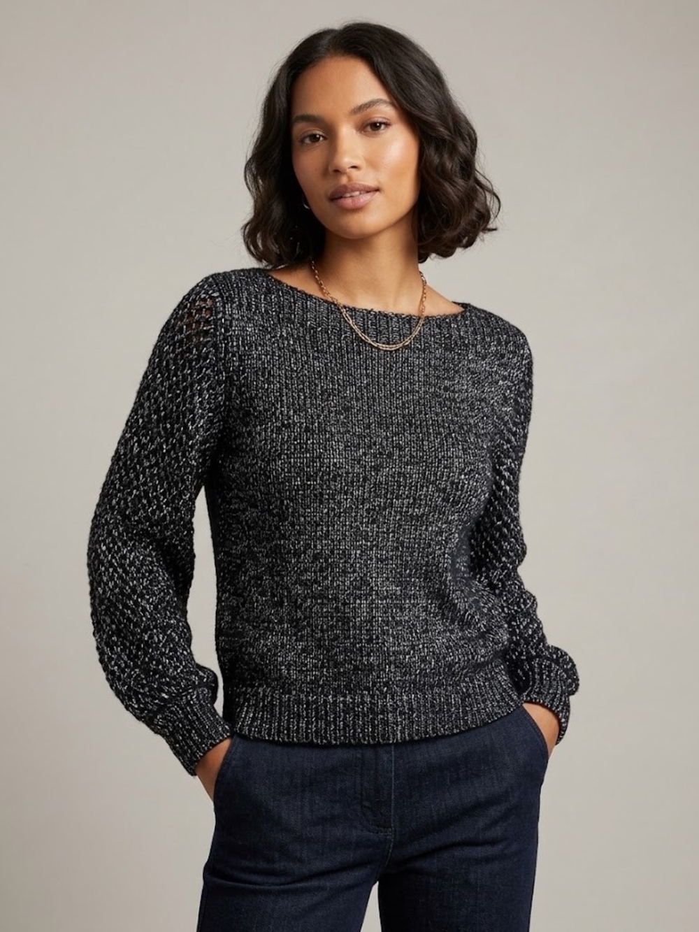 Tommy Bahama Black Marled Scoop Neck Sweater